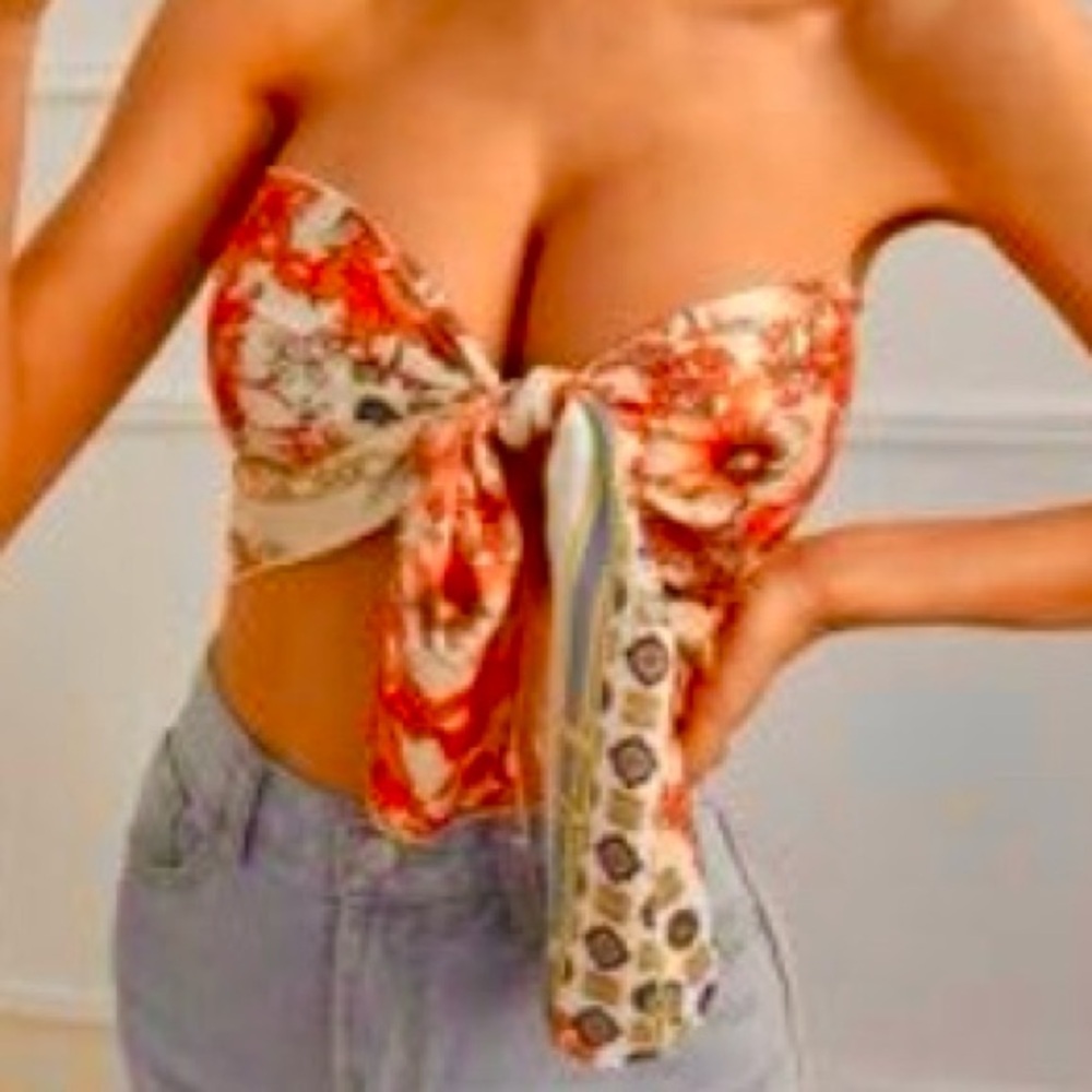 RED Satin Silk Bandana Top